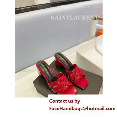 Saint Laurent Heel 6.5cm Tribute Mules Slide Sandals in Patent Leather Red