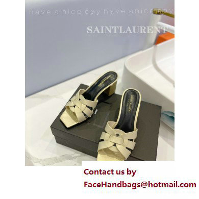 Saint Laurent Heel 6.5cm Tribute Mules Slide Sandals in Smooth Leather Beige