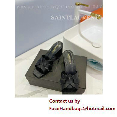 Saint Laurent Heel 6.5cm Tribute Mules Slide Sandals in Smooth Leather Black