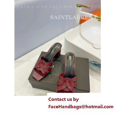 Saint Laurent Heel 6.5cm Tribute Mules Slide Sandals in Smooth Leather Burgundy