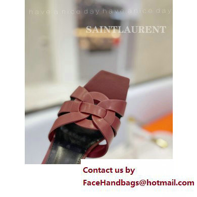 Saint Laurent Heel 6.5cm Tribute Mules Slide Sandals in Smooth Leather Burgundy