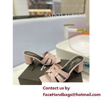 Saint Laurent Heel 6.5cm Tribute Mules Slide Sandals in Smooth Leather Pink