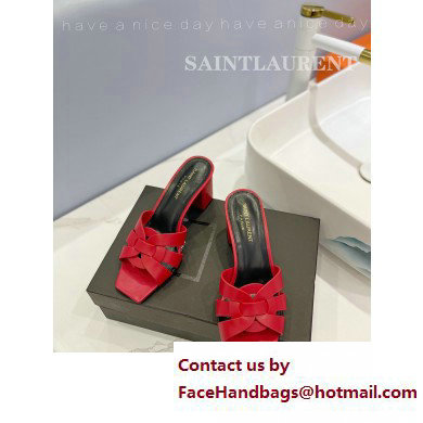 Saint Laurent Heel 6.5cm Tribute Mules Slide Sandals in Smooth Leather Red