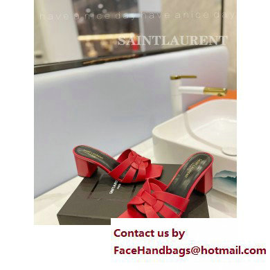 Saint Laurent Heel 6.5cm Tribute Mules Slide Sandals in Smooth Leather Red