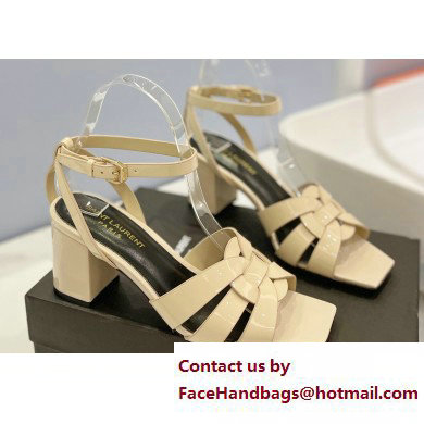 Saint Laurent Heel 6.5cm Tribute Sandals in Patent Leather Beige - Click Image to Close