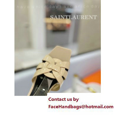 Saint Laurent Heel 6.5cm Tribute Sandals in Patent Leather Beige
