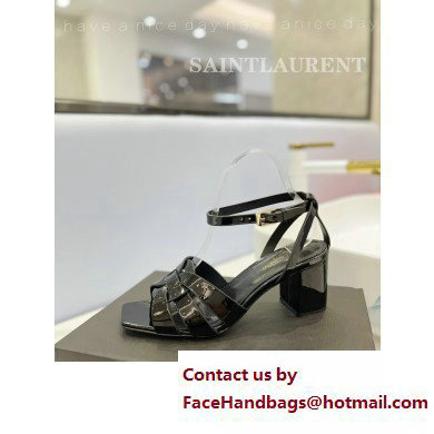 Saint Laurent Heel 6.5cm Tribute Sandals in Patent Leather Black