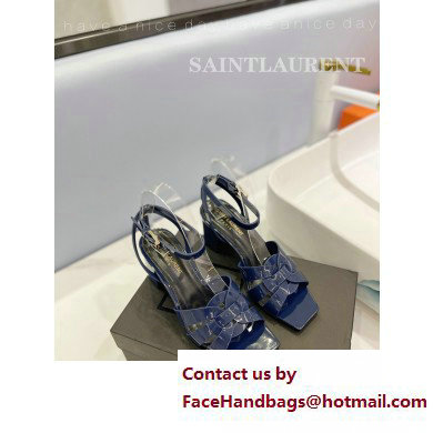 Saint Laurent Heel 6.5cm Tribute Sandals in Patent Leather Blue - Click Image to Close