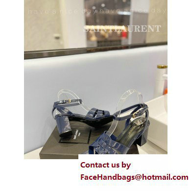 Saint Laurent Heel 6.5cm Tribute Sandals in Patent Leather Blue - Click Image to Close