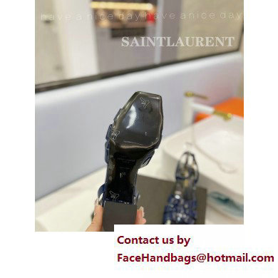 Saint Laurent Heel 6.5cm Tribute Sandals in Patent Leather Blue
