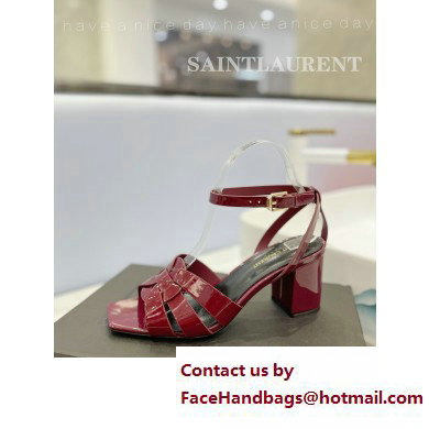 Saint Laurent Heel 6.5cm Tribute Sandals in Patent Leather Burgundy - Click Image to Close