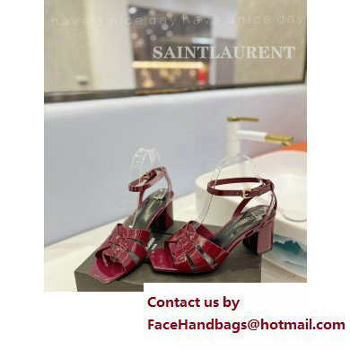 Saint Laurent Heel 6.5cm Tribute Sandals in Patent Leather Burgundy