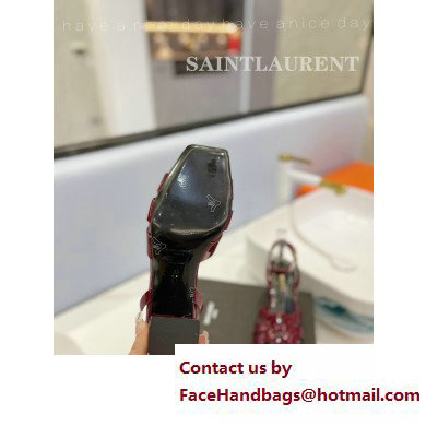 Saint Laurent Heel 6.5cm Tribute Sandals in Patent Leather Burgundy