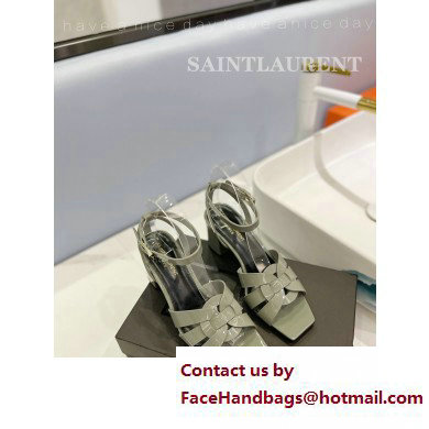 Saint Laurent Heel 6.5cm Tribute Sandals in Patent Leather Gray - Click Image to Close