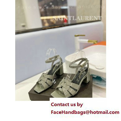 Saint Laurent Heel 6.5cm Tribute Sandals in Patent Leather Gray