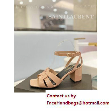 Saint Laurent Heel 6.5cm Tribute Sandals in Patent Leather Nude