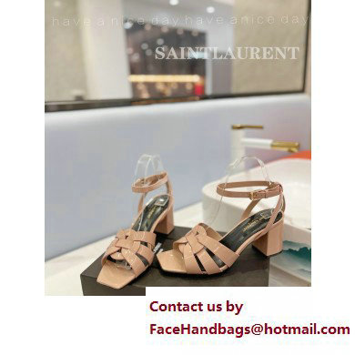 Saint Laurent Heel 6.5cm Tribute Sandals in Patent Leather Nude - Click Image to Close