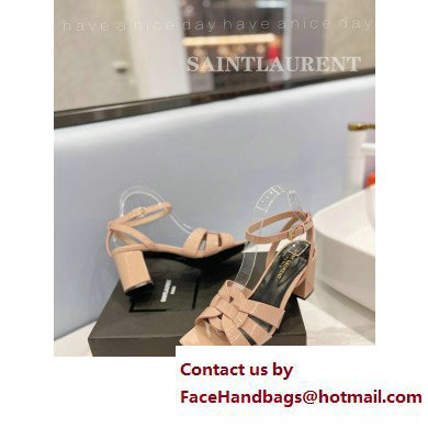 Saint Laurent Heel 6.5cm Tribute Sandals in Patent Leather Nude