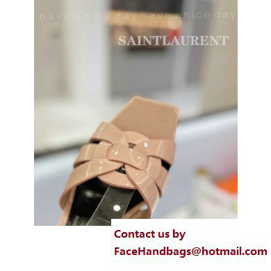 Saint Laurent Heel 6.5cm Tribute Sandals in Patent Leather Nude - Click Image to Close
