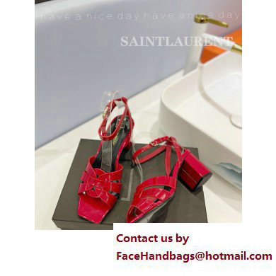 Saint Laurent Heel 6.5cm Tribute Sandals in Patent Leather Red