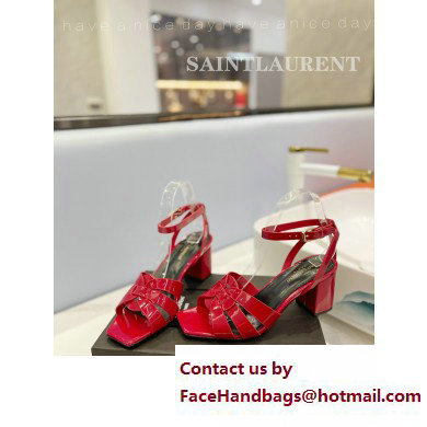 Saint Laurent Heel 6.5cm Tribute Sandals in Patent Leather Red - Click Image to Close