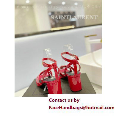 Saint Laurent Heel 6.5cm Tribute Sandals in Patent Leather Red - Click Image to Close