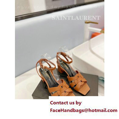 Saint Laurent Heel 6.5cm Tribute Sandals in Smooth Leather Brown