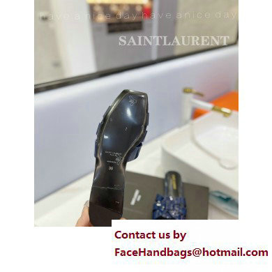 Saint Laurent Tribute Flat Mules Slide Sandals in Patent Leather 571952 Blue