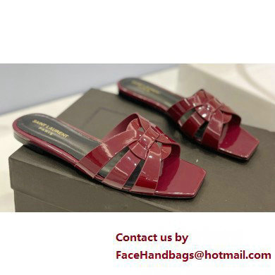 Saint Laurent Tribute Flat Mules Slide Sandals in Patent Leather 571952 Burgundy