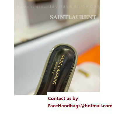 Saint Laurent Tribute Flat Mules Slide Sandals in Patent Leather 571952 Gray