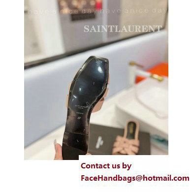 Saint Laurent Tribute Flat Mules Slide Sandals in Patent Leather 571952 Nude