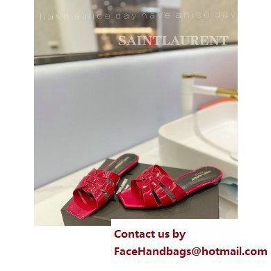 Saint Laurent Tribute Flat Mules Slide Sandals in Patent Leather 571952 Red