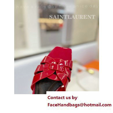 Saint Laurent Tribute Flat Mules Slide Sandals in Patent Leather 571952 Red