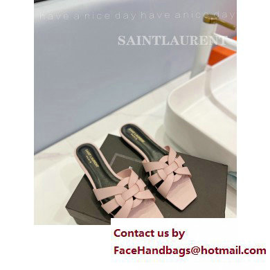 Saint Laurent Tribute Flat Mules Slide Sandals in Smooth Leather 571952 Pink