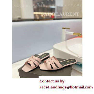 Saint Laurent Tribute Flat Mules Slide Sandals in Smooth Leather 571952 Pink