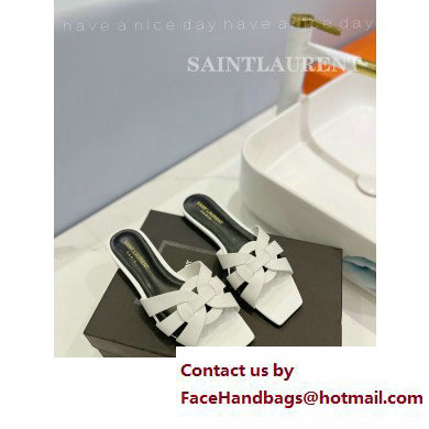 Saint Laurent Tribute Flat Mules Slide Sandals in Smooth Leather 571952 White