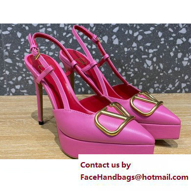 Valentino Heel 10.3cm Platform 2cm VLogo Signature Slingback Pumps Leather Pink 2023 - Click Image to Close