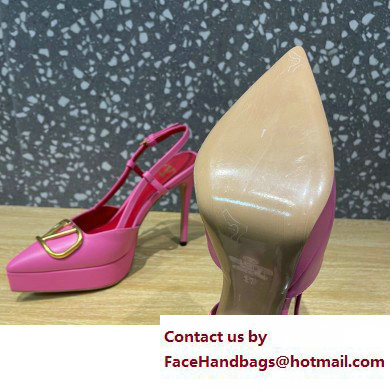 Valentino Heel 10.3cm Platform 2cm VLogo Signature Slingback Pumps Leather Pink 2023 - Click Image to Close