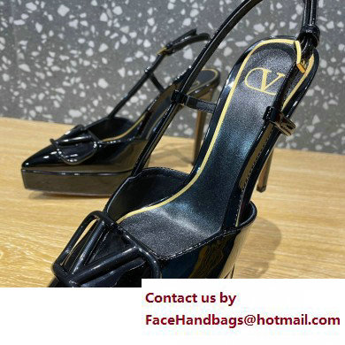 Valentino Heel 10.3cm Platform 2cm VLogo Signature Slingback Pumps Patent Black 2023 - Click Image to Close