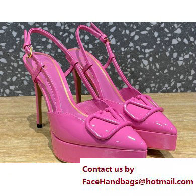Valentino Heel 10.3cm Platform 2cm VLogo Signature Slingback Pumps Patent Pink 2023