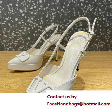 Valentino Heel 10.3cm Platform 2cm VLogo Signature Slingback Pumps Patent White 2023