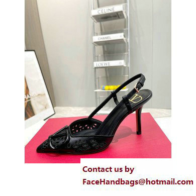 Valentino Heel 8.5cm VLogo Signature Slingback Pumps Hole Black 2023