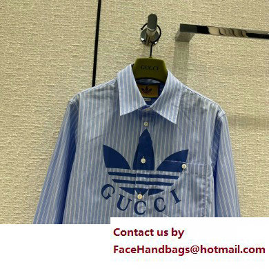 adidas x Gucci striped cotton shirt 719889 BLUE 2023 - Click Image to Close
