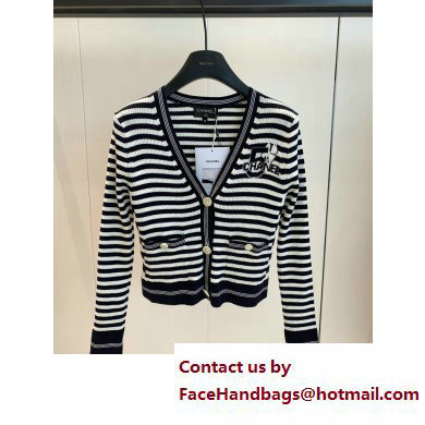 chanel black stripped NO.5 cardigan 2023 SPRING - Click Image to Close