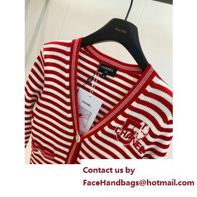 chanel red stripped NO.5 cardigan 2023 SPRING