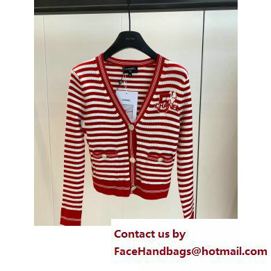chanel red stripped NO.5 cardigan 2023 SPRING