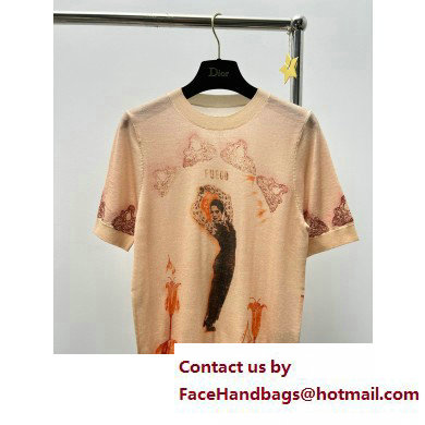 dior Beige Cotton Jersey and Linen with Fuego Motif T-Shirt 2023