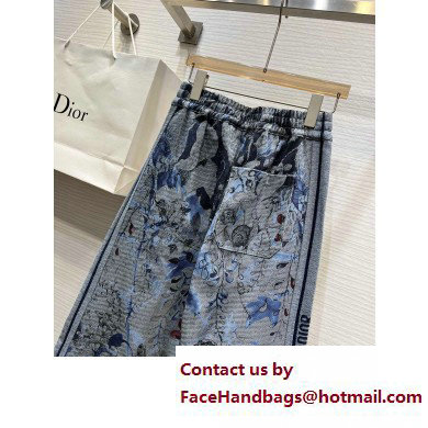 dior Blue Cotton Denim with Dior Jardin Magique Motif Wide-Leg Pants 2023
