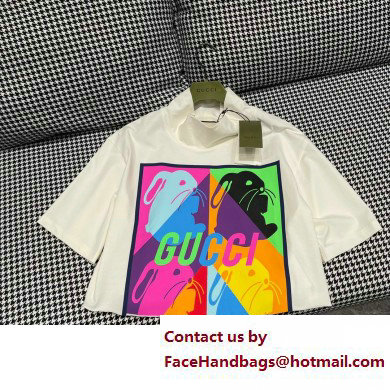 gucci High neck bunny print cotton T-shirt white 723561 2023