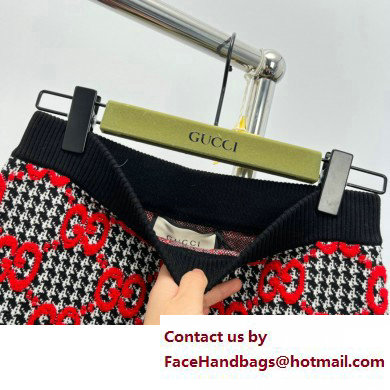 gucci red GG boucle pied de poule wool T-shirt and skirt 2023